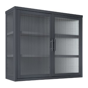 Retro Wall Cabinet with Double Glass Door, 3-Tier Storage, Detachable Shelves Haze Wall Locker,27.6in Storage Cabinet - 1 of 4