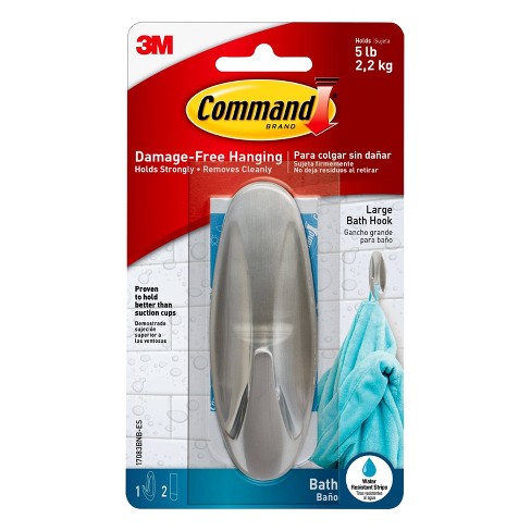 Command 1 Hook 2 Strips Large Sized Bath Designer Hook Nickel : Target