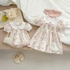 MyKids-Usa Arrival Summer Girls Peter Pan Collar Short Sleeves Floral Print Onesies And Dress – Princess Sister Matching Set - 3 of 4