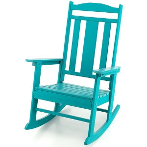 Costway Patio Rocking Chair All-Weather HDPE Rocker High Back Porch White\Grey\Turquoise - 1 of 4