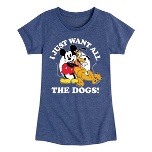 Girls' - Disney - Mickey Pluto Just Want All Dogs Fitted Short Sleeve Graphic T-Shirt - 1 of 4