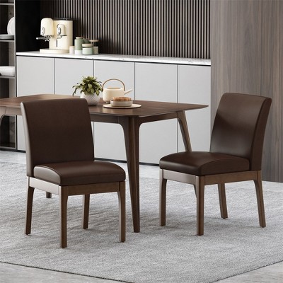 2 Pcs Kitchen PU Dining Chair, Modern Armless Chair, Indoor Upholstered Chair With Rubber Wood Legs, Accent Chairs
