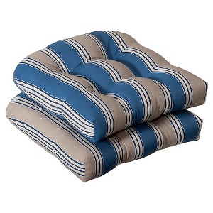 Outdoor 2-Piece Wicker Chair Cushion Set - Blue/Beige Stripe