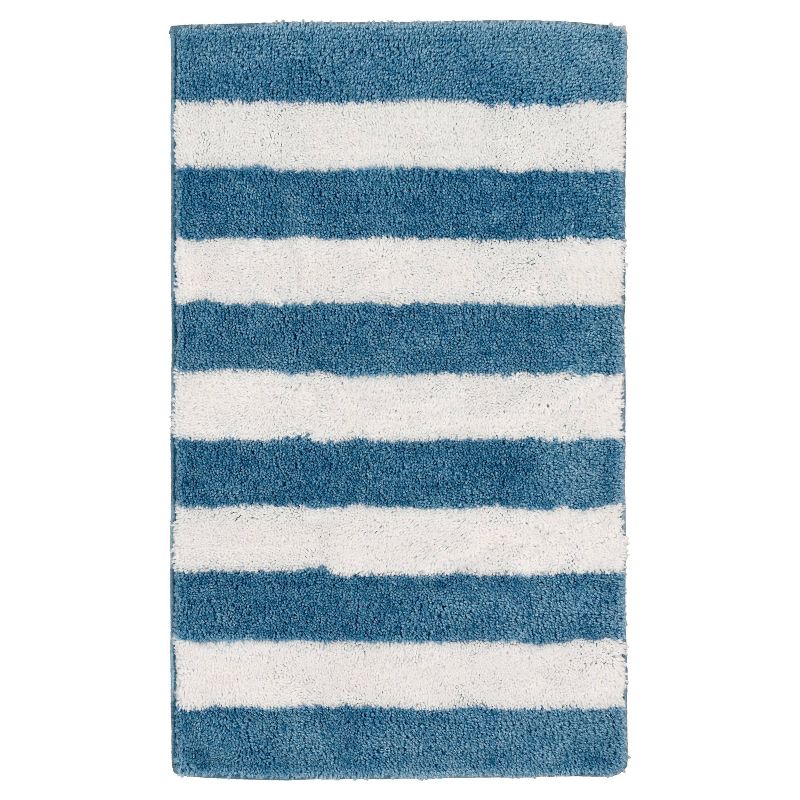 21&#34;x34&#34; Striped Washable Bath Rug Basin Blue/White - Garland Rug, 1 of 8