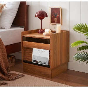 JUJABU Mid Century Modern Nightstand with Charging Station, 2 Drawers for Bedroom/Living Room - 1 of 4