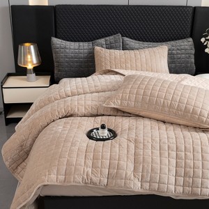 Hachikiko Soft Plush Luxurious Velvet Quilt Set with Pillow Shams, Modern Quilted Bedding for Bedroom & Guest Room Decor - 1 of 4