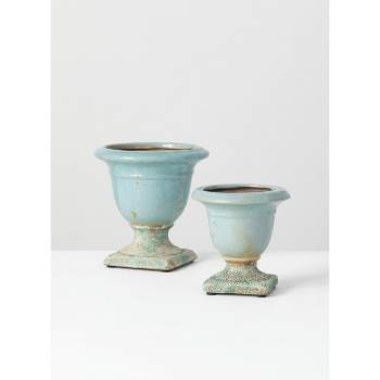 Sullivans Set of 2 Ceramic Urn Vases 6.25"H & 5"H Blue