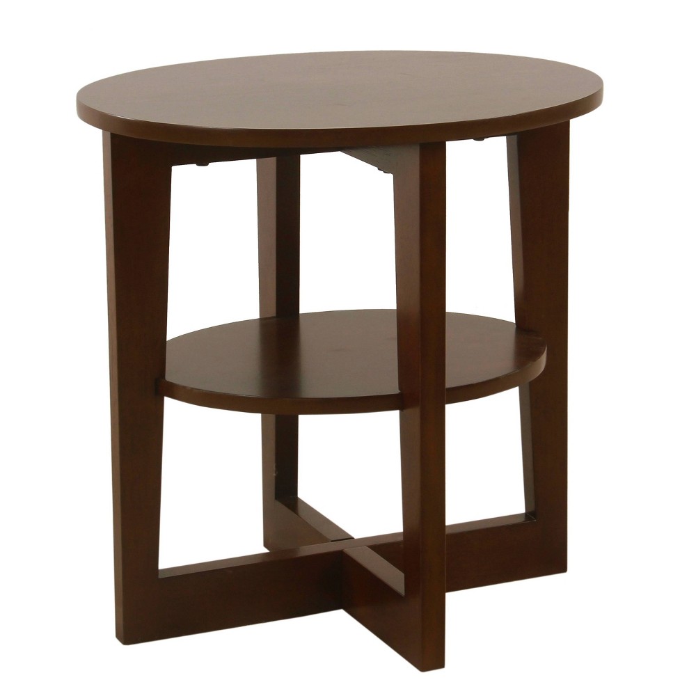 Round X Base Wood Accent Table with Shelf Storage Dark Walnut Brown - HomePop was $129.99 now $97.49 (25.0% off)