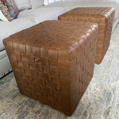 Woven leather cube deals ottoman