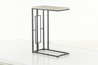 C-Shaped Solid Rectangle Black and Gray Wood & Metal Accent Table