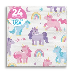 Big Dot of Happiness Unicorn Napkins, Rainbow Birthday Party Decor, White 3-Ply Paper Beverage Cocktail Napkins for Girls Unicorn Party - 24 Count - 1 of 4