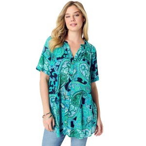 Roaman's Plus Size Angelina Tunic Top – Short Sleeve, Flowy Fit, Everyday Comfort - 1 of 4