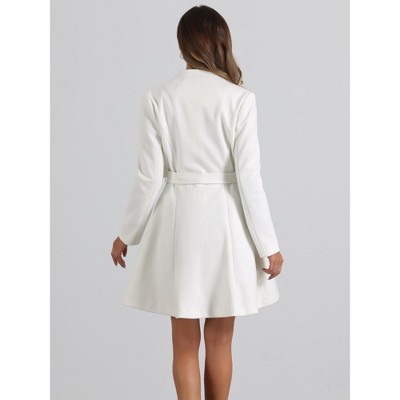 INSPIRE CHIC Women's Vintage Collarless Winter Elegant A-Line Coats with Belt White Large — фото 3