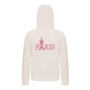 Everyday Kids Paris Bow Girls Zip Up Hoodie – Pink Eiffel Tower City Graphic Sweatshirt - 1 of 4