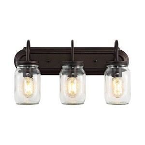19.3" LED 3-Light Gaines Industrial Iron Mason Jar Wall Sconce Oil Rubbed Bronze/Clear - JONATHAN Y: UL Listed, Eco-Friendly - 1 of 4