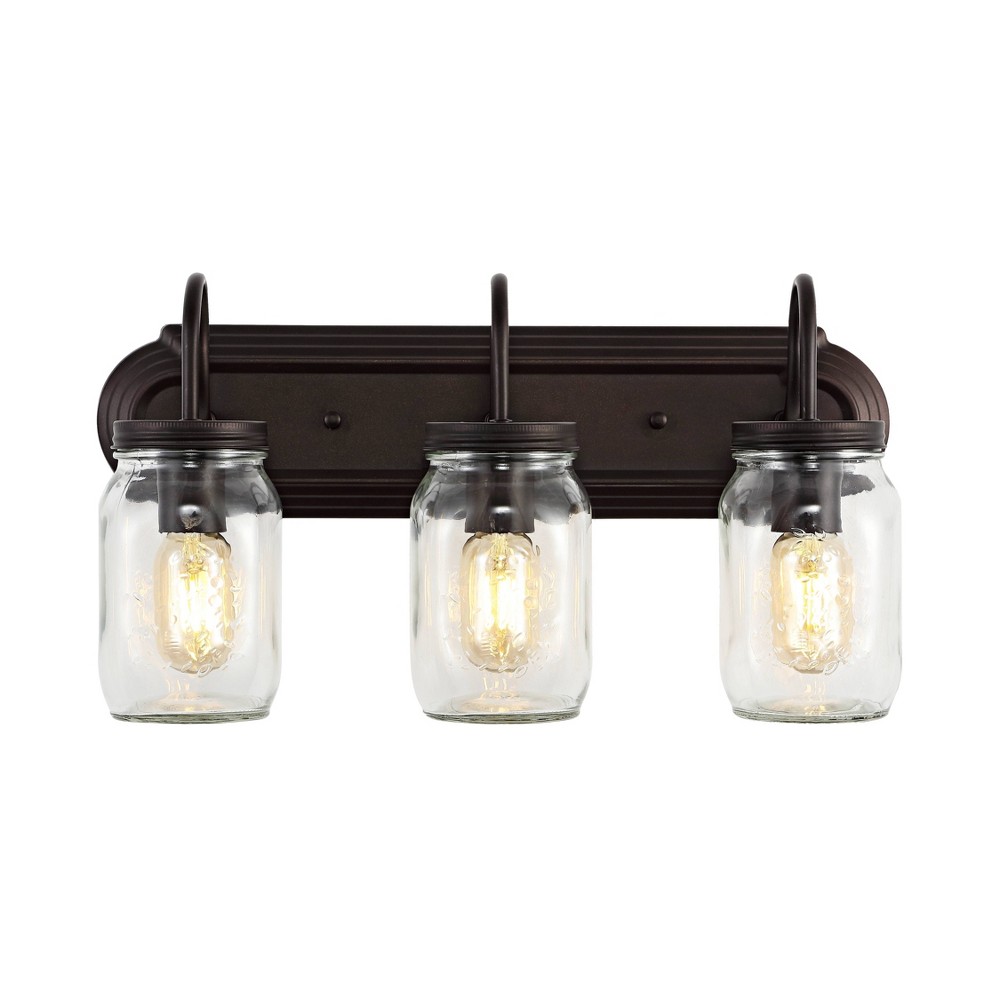 19.3" LED 3-Light Gaines Industrial Iron Mason Jar Wall Sconce Oil Rubbed Bronze/Clear - JONATHAN Y: UL Listed, Eco-Friendly