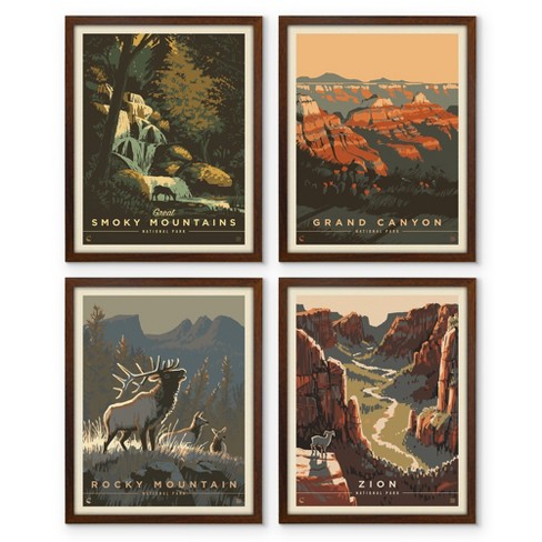 Americanflat Set Of 12 National Park 5X7 Prints With Mat In 8X10 Mahogany  Frames By Anderson Design