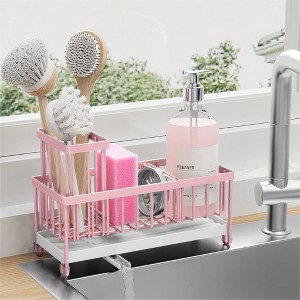 304 Stainless Steel Rustproof Silver Sink Caddy: Brush/Sponge & Soap Dispenser Holder - 1 of 4