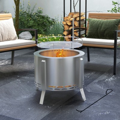 Outsunny 19" Silver Stainless Steel Smokeless Fire Pit BBQ Grill