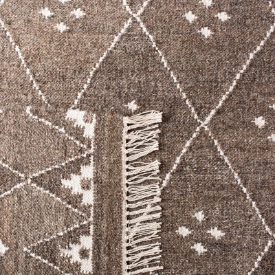 Ivory and Brown Hand-Woven Wool Kilim Area Rug, 3' x 5'