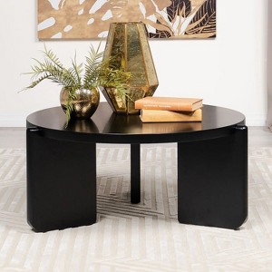 Kumasinova 27.25"/39" Round Solid Rubber Wood Coffee Table,Modern Center Table with Unique Leg Design,End Table for Living Room,Office,Black - 1 of 4