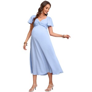 Coolmee Womens Summer Maternity Maxi Dress Casual Twist Front V Neck Short Sleeve Long Sundress - 1 of 1