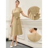 INSPIRE CHIC Women's Summer Work Pleated Short Sleeve Crew Neck Belted A Line Midi Dresses - 2 of 4