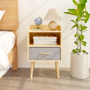 Modern Nightstand with Fabric Drawer and Open Shelf, Bedside Table with Tapered Legs for Bedroom or Living Room-The Pop Home - 1 of 4