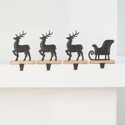 4pk Deer and Sleigh Christmas Stocking Holder Matte Black - Wondershop™