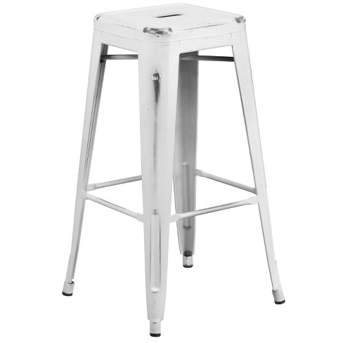 Emma and Oliver Commercial Grade 30"H Backless Distressed Colorful Metal Indoor-Outdoor Barstool - image 1 of 4