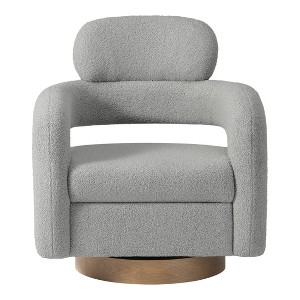 WestinTrends Alexandria Mid-Century Modern Faux Shearling Swivel Barrel Accent Chair - 1 of 4