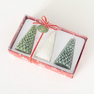 4"H Vance Kitira Cone Pine Tree Candle - Set of 3, Green