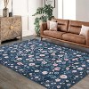 Washable Floral Rugs Soft Thin Flower Carpet Non Slip Low Pile Modern Printed Area Rug for Kids Room Living Room Bedroom - 2 of 4
