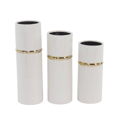 Set of 3 Modern Cylindrical Ceramic Vases White - Olivia & May