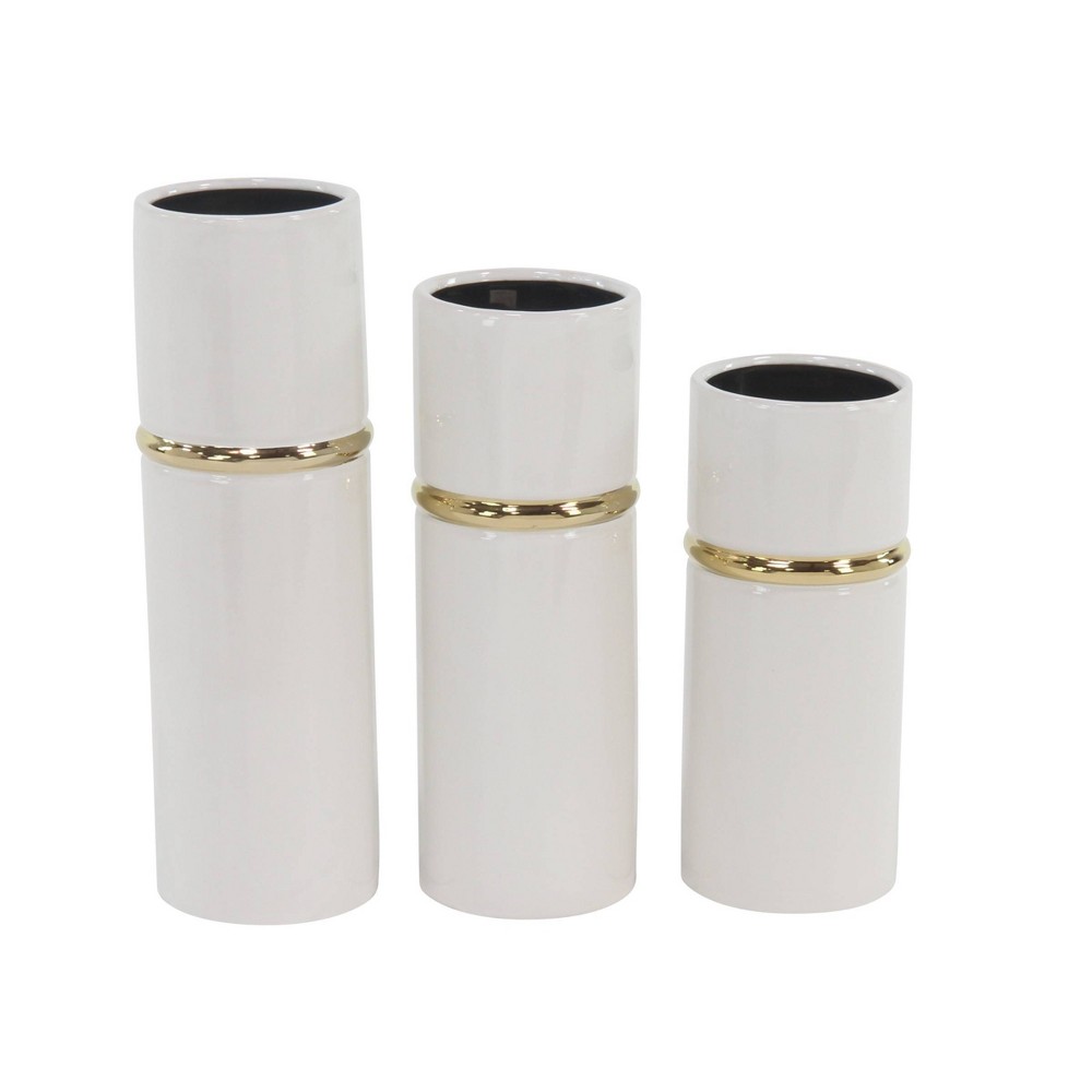 Photos - Vase Set of 3 Modern Cylindrical Ceramic  White - Olivia & May