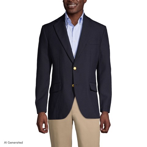 Lands' End Men's Hopsack Blazer - 42 - Deep Navy