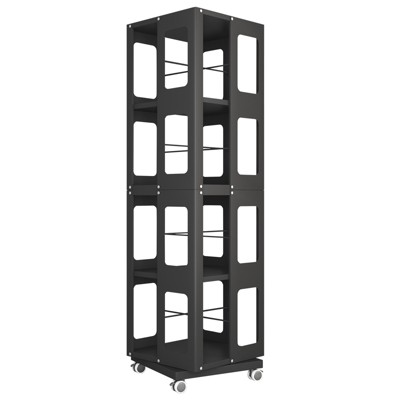 TOAOTBNBO 4 Tier All-Steel Spinning Bookshelf with Adjustable Shelf, Rotating Bookcase with 360° Wheels Rolling Book Shelf for Apartment