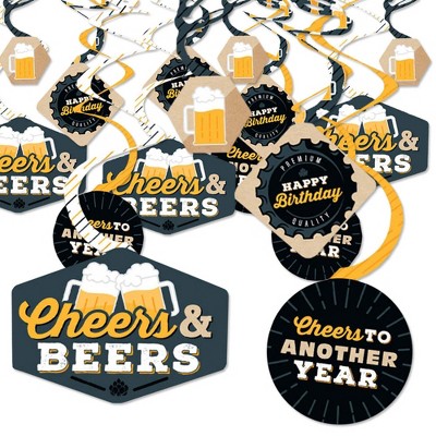 Big Dot of Happiness Cheers and Beers Happy Birthday - Birthday Party Hanging Decor - Party Decoration Swirls - Set of 40