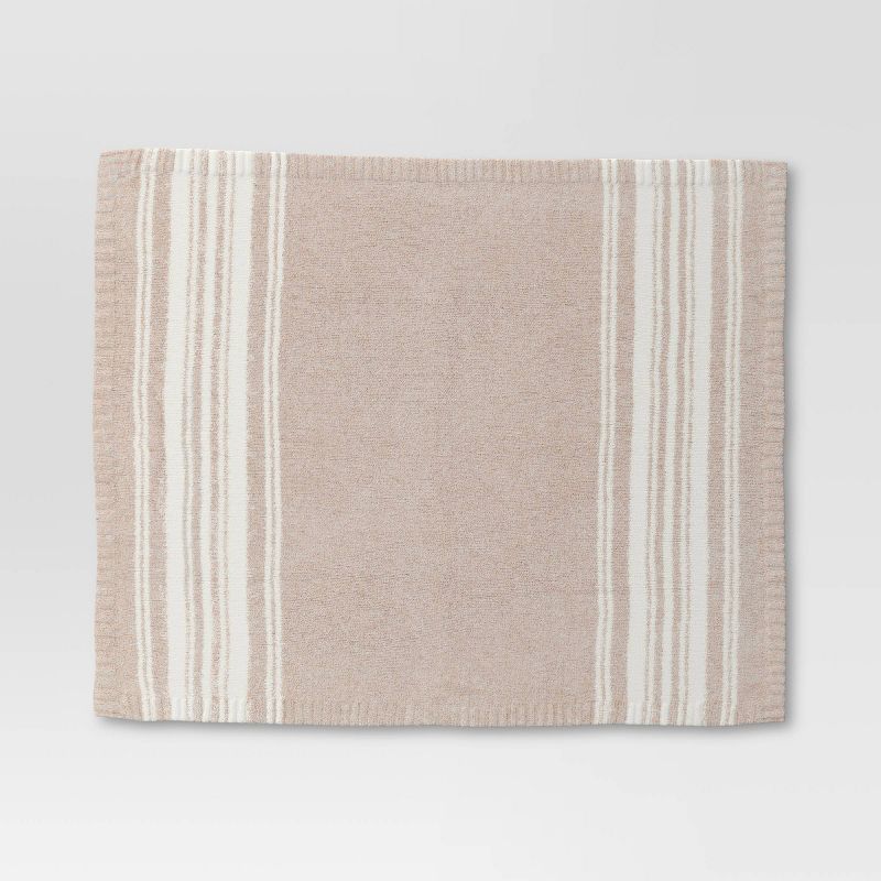 Cozy Feathery Knit Border Striped Throw Blanket - Threshold™, 4 of 7