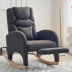 Cotton Linen Nursery Rocking Chair with Adjustable Footrest,Modern Recliner Glider for Living Room or Bedroom-Baofuwish - 1 of 4