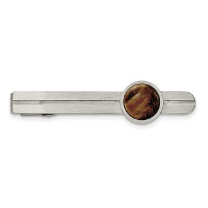 Black Bow Jewelry Stainless Steel & Brown Tiger's Eye Brushed Tie Bar Clip, 13 x 58mm - 1 of 4