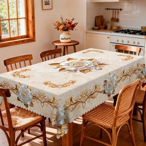 LOVEVOOK Floral Rectangular Tablecloth, Washable Seasonal Round Floral Table Cover for Party Picnic Dinner Decor - 1 of 4