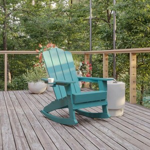 Flash Furniture Newport Adirondack Rocking Chair with Cup Holder, Weather Resistant HDPE Adirondack Rocking Chair - 1 of 4