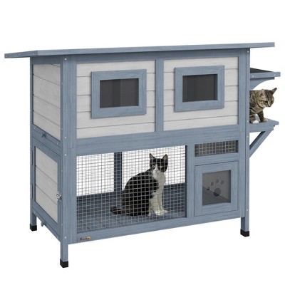 Pawhut Outdoor Cat House, 2 Tier Weatherproof Feral Cat Shelter With ...