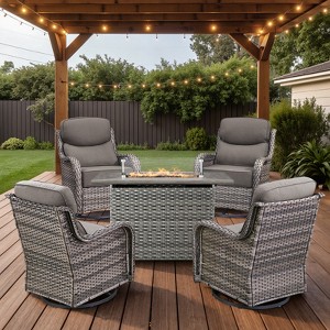 Belord 6-INCH Extra Thick Cushion Outdoor Patio Furniture Set with Swivel Glider Patio Chair Set of 4, 5 Pieces Patio Furniture Set with Firepit Table - 1 of 4