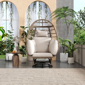 CAVINAS Outdoor Rattan Patio Egg Chairs with Cushions & Rocking Function,Swing Hanging Chairs for Backyard,Balcony,Poolside,Natural - 1 of 4