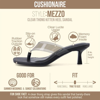 CUSHIONAIRE Mezzo Clear Strap Kitten Heels for Women, Square Toe Flip Flop Sandal Heels with Memory Foam Comfort