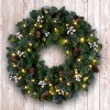 24" Prelit Silver Glitter Bristle Crestwood Spruce Artificial Wreath with Pine Cones & Gold Berries White Lights - National Tree Company - 2 of 4