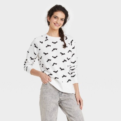 Women's Halloween Bat Graphic Sweatshirt - White