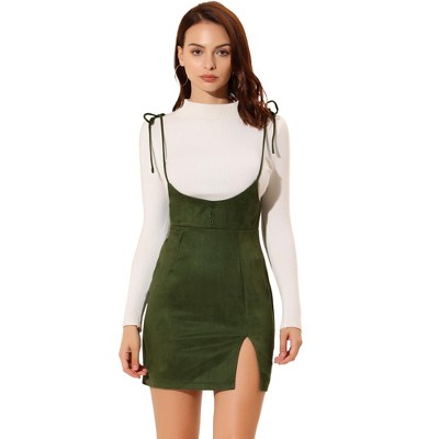 INSPIRE CHIC Women's Split Hem Tie Shoulder Straps High Waist Suspender Skirt